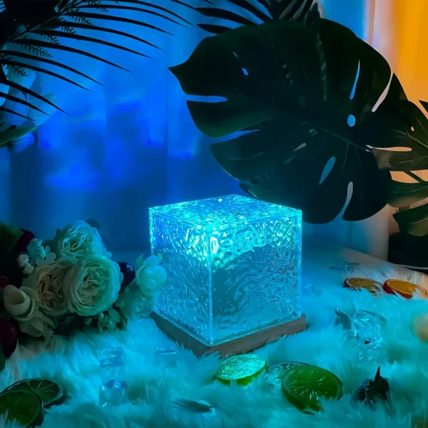 16Colors Rechargeable Dynamic Rotating Water Ripple Projector Night Light Flame Crystal Lamp for Living Room Study Bedroom Light - Image 6