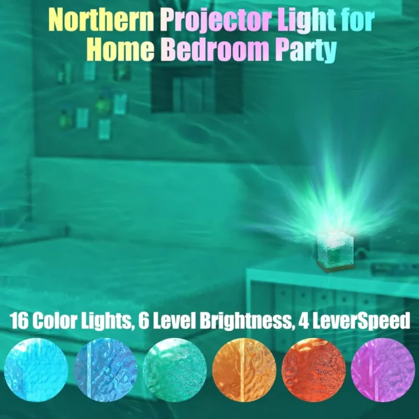 16Colors Rechargeable Dynamic Rotating Water Ripple Projector Night Light Flame Crystal Lamp for Living Room Study Bedroom Light - Image 3