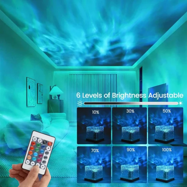 16Colors Rechargeable Dynamic Rotating Water Ripple Projector Night Light Flame Crystal Lamp for Living Room Study Bedroom Light - Image 2