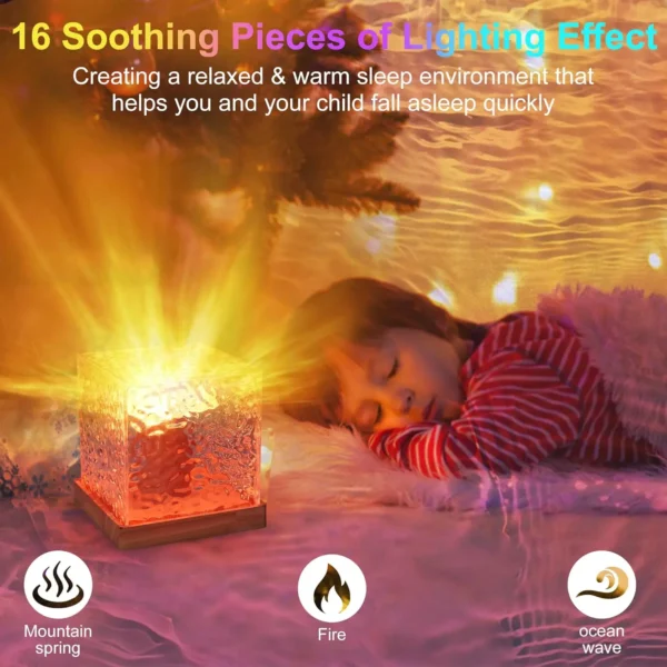 16Colors Rechargeable Dynamic Rotating Water Ripple Projector Night Light Flame Crystal Lamp for Living Room Study Bedroom Light - Image 5